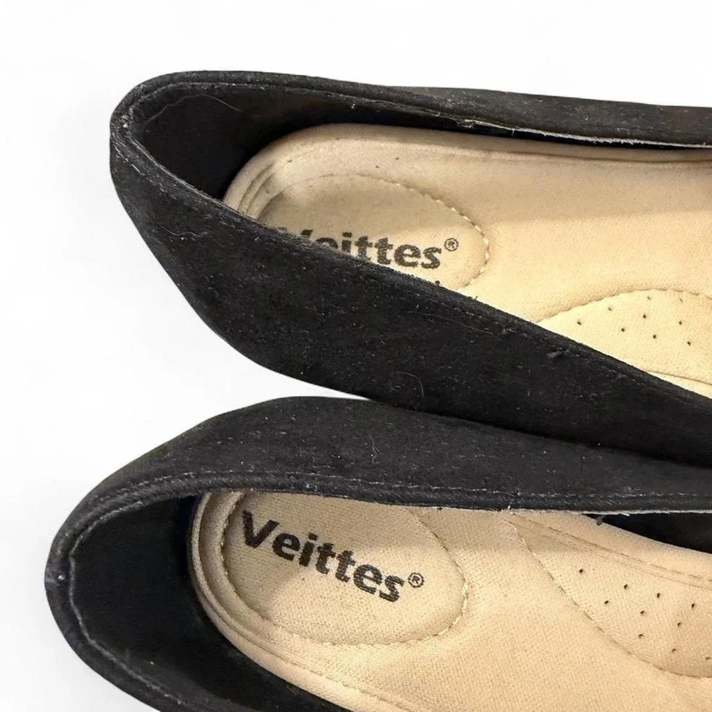 Veittes Womens Black Faux Suede Pointed Toe Cross Pleated Ballet Flats Size 7
